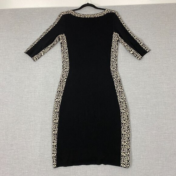 Gabby Skye Sweater Dress Sz Medium Knee Length Half Sleeve Black / Leopard Print - Picture 2 of 11